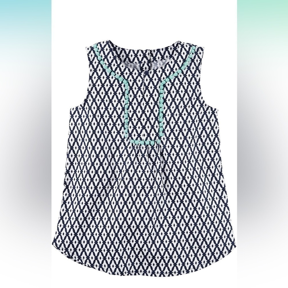 Carter's Toddler Girls Cotton Dress Pom Pom Boho Colorful Print Blue White Sz 4T